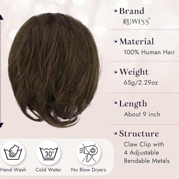 9" Brown Claw Clip Ponytail Extension | Human Hair Brown Extension - Picture 2 of 3